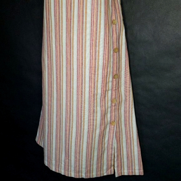 Roolee Striped Cotton Linine Button Side Hipster Woven Midi Dress w/ Pockets - Picture 13 of 16